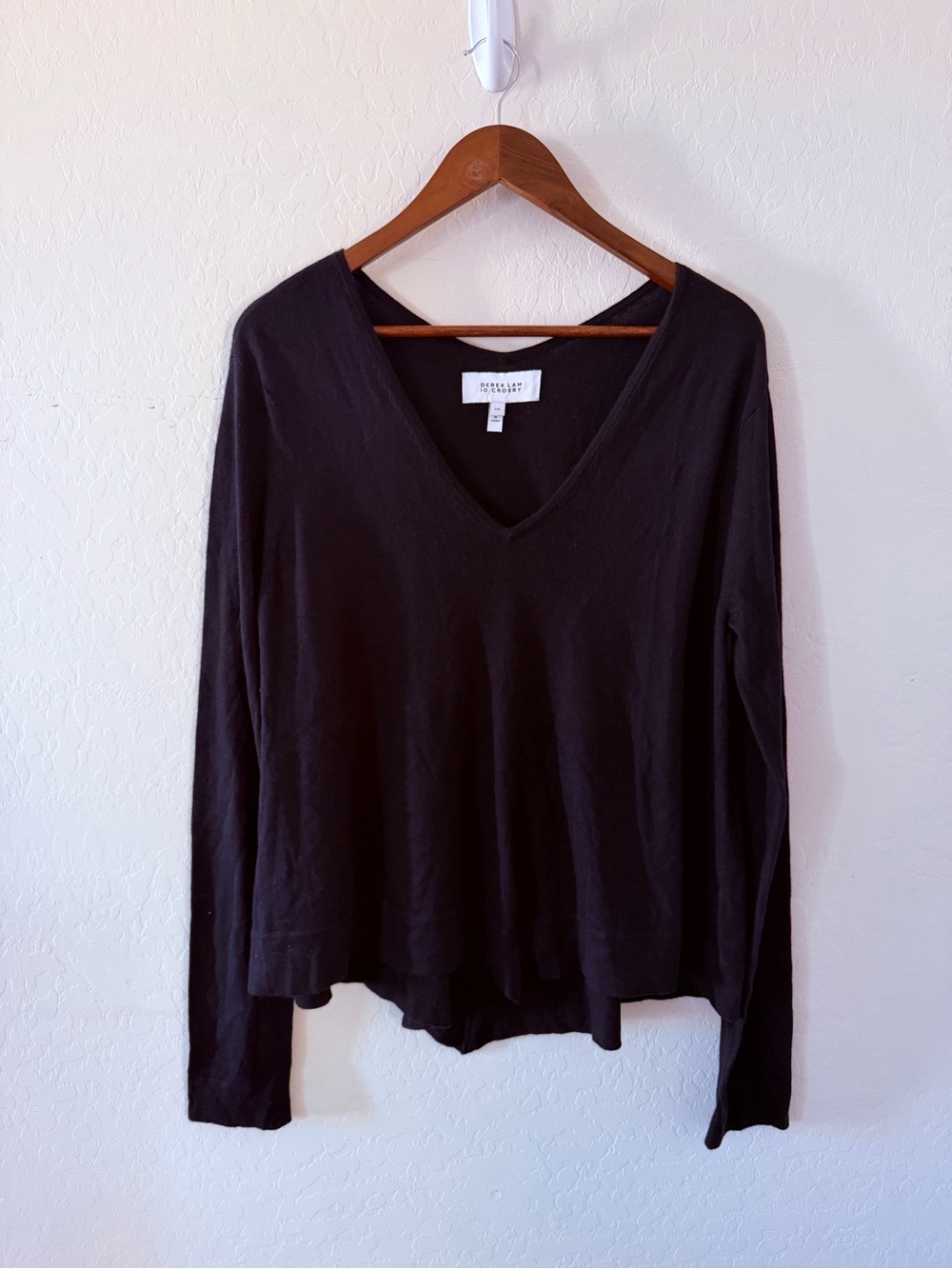 Derek Lam 10 Crosby Black Wool Silk Cashmere V Neck Sweater Top L